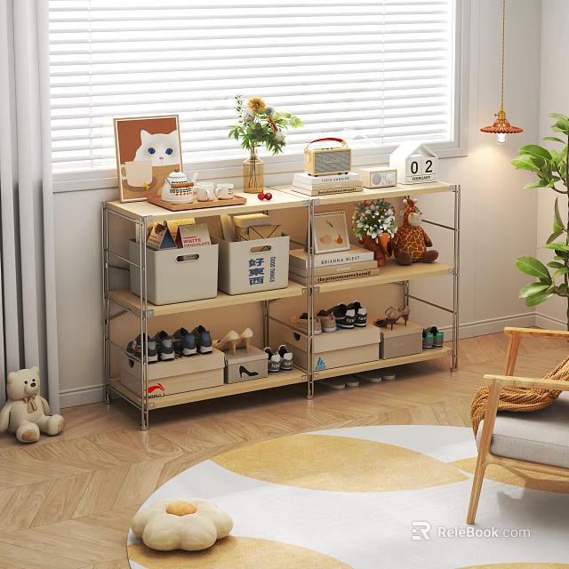 3 Tier Multifunctional Storage Shelf for Living Room with Shoes Decorative Items and Boxes 3d model 