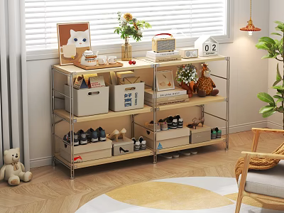 3 Tier Multifunctional Storage Shelf for Living Room with Shoes Decorative Items and Boxes 3d model