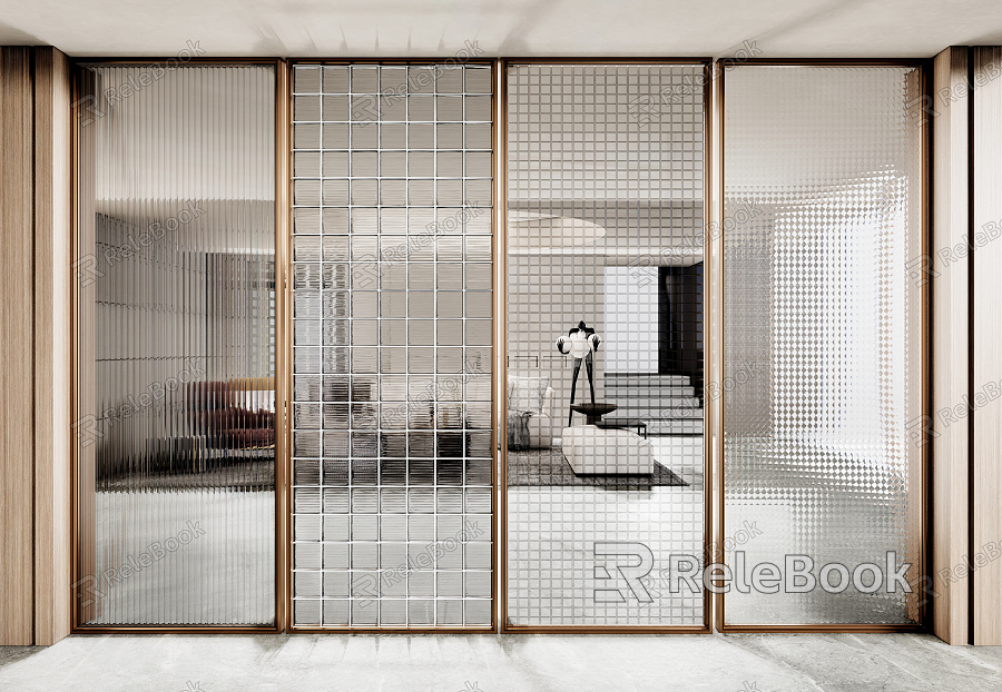 Modern Partition Glass Partition Glass Brick Screen Metal Screen model