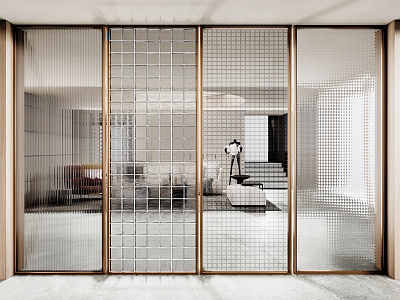 Modern Partition Glass Partition Glass Brick Screen Metal Screen model