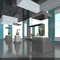 Traditional Exhibition Hall Interior With Glass Display Cabinets Green Vase And Bamboo Decor