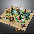 Children's Wooden Board Game with Colorful Animal Figurines Green Leaf Patterns and Wooden Dice
