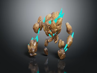 Mythical Stone Creature With Blue Glowing Appendages And Rock Formation Structure 3d model