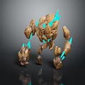 Mythical Stone Creature With Blue Glowing Appendages And Rock Formation Structure