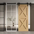 Barn Door Designs Featuring Wooden Glass Grid and X Shaped Styles for Interior Spaces