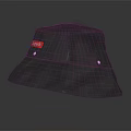 Black Shiny Supreme Bucket Hat With Red Label And Metal Rivets