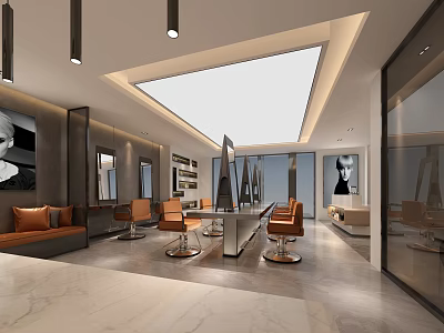 Elegant Modern Beauty Hair Salon Interior With Comfortable Chairs And Mirrors 3d model