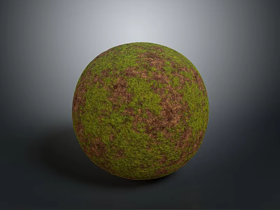 Moss Covered Sphere With Green And Brown Textured Surface On Gray Background 3d model