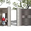 Double Door Design For Modern Residential Exterior With Grille Details And Trees