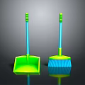 Green Dustpan and Blue Brush with Yellow Top Handles for Home Cleaning Tools