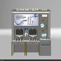 Modern Skincare Product Display Shelf Cabinet With Gold Frame Screen Mirror And White Counter