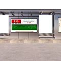 Bus Stop With Route Information Display Screen And Person Image Billboard 3d model