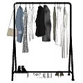 Minimalist Black Clothes Rack With Coats Dresses Shirts Handbag And Shoes