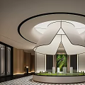 Modern Sales Office Interior With Circular Ceiling Light Central Display Model And Geometric Floor Tiles 3d model