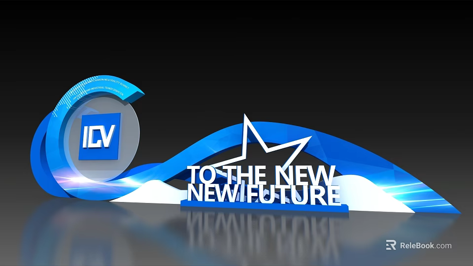 Blue Curved Background Wall With ICV Logo White Star And TO THE NEW NEWFUTURE Text 3d model 