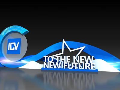 Blue Curved Background Wall With ICV Logo White Star And TO THE NEW NEWFUTURE Text 3d model