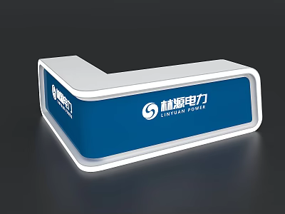 L shaped Blue Reception Desk with Linyuan Power Logo and Modern Design 3d model