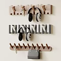 Wall Mounted Wooden And Striped Hooks For Hanging Headphones Keys And Bag