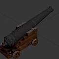 Antique Cannon Weapon With Metal Barrel Wooden Carriage And Wheels