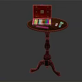 Classic Dark Brown Wooden Round Accent Table With Three Legs And Red Box On Top
