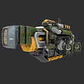 Futuristic Warship Green Yellow Gray Mechanical Design With Weapon Systems And Engine Parts
