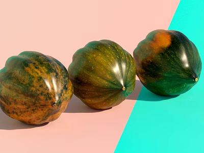 Fresh Vibrant Pumpkins with Green Orange Hues on Pink Blue Background 3d model