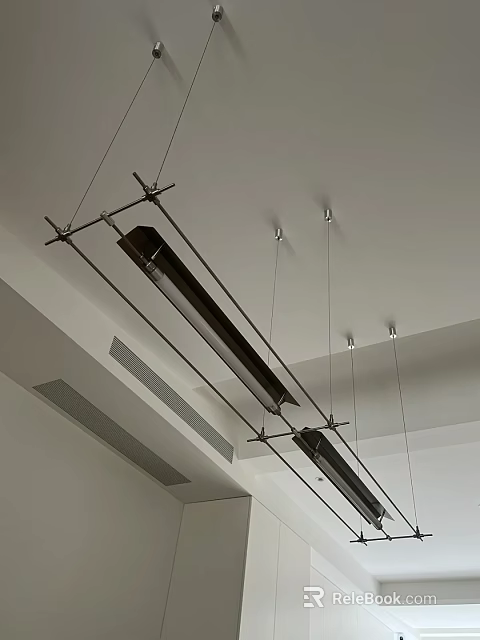 Modern Linear Pendant Light With Metal Frame Suspended From Ceiling Design 3d model 