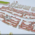 Aerial Planning of Organized Building Complex With Red Roofs and Green Plaza Areas