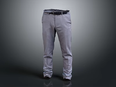 Elegant Tailored Gray Pants With Black Belt For Formal Business Attire 3d model