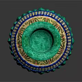 Ornamental Green Vase As Decorative Furniture Piece With Colorful Patterns And Intricate Design