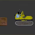 Yellow Tracked Excavator With Long Digging Arm And Orange Block On Red Construction Surface