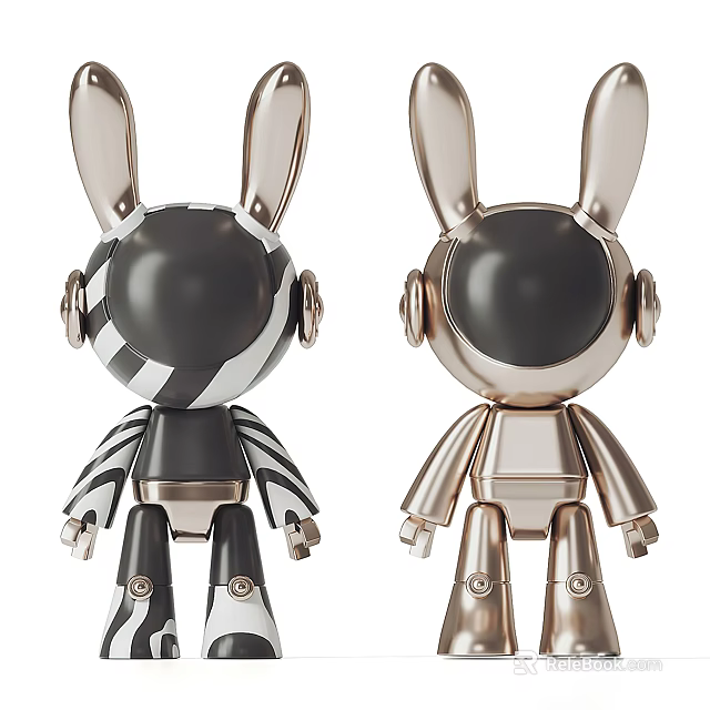 Modern Decorative Rabbit Figurines Featuring Zebra Pattern And Metallic Silver Design 3d model 