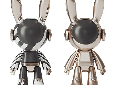 Modern Decorative Rabbit Figurines Featuring Zebra Pattern And Metallic Silver Design 3d model