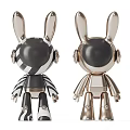 Modern Decorative Rabbit Figurines Featuring Zebra Pattern And Metallic Silver Design