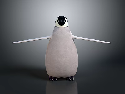 Realistic 3D Penguin Figure With Black Head And White Body Standing On Gray Background 3d model