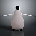 Realistic 3D Penguin Figure With Black Head And White Body Standing On Gray Background