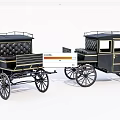 Two Elegant Black Vintage Carriages With Gold Accents And Spoked Wheels