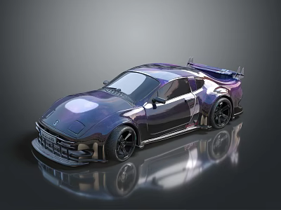 Purple Sports Car With Modified Wide Body Rear Spoiler And Alloy Wheels 3d model