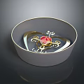 Decorative Ornament Set with White Bowl Golden Heart Design Featuring Red Gemstone and Curved Patterns