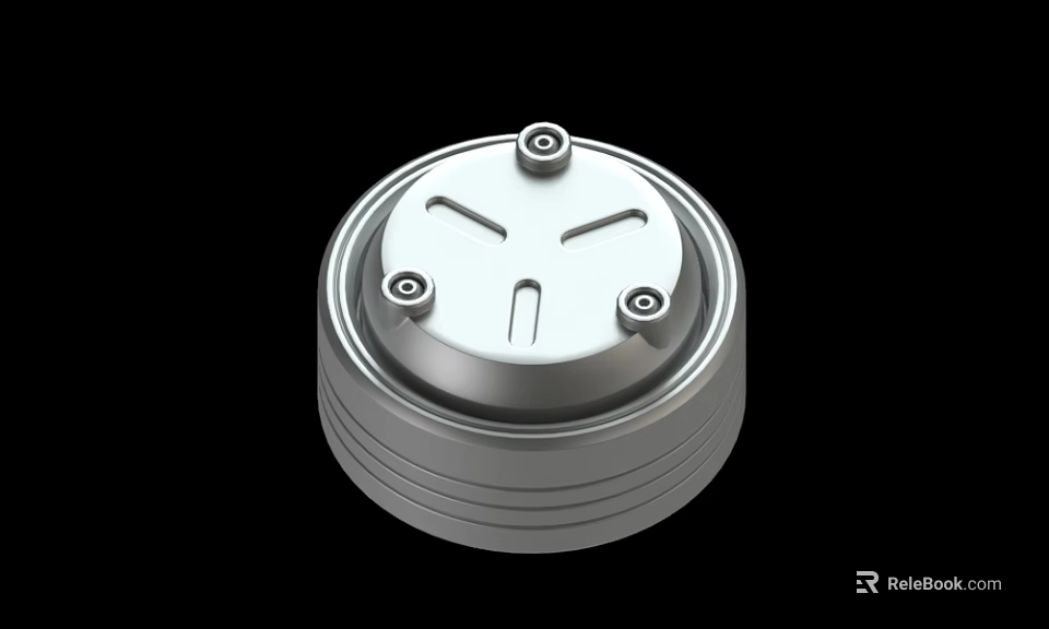 Silver Circular Metal Component With Four Screws And Cross Shaped Opening 3d model 