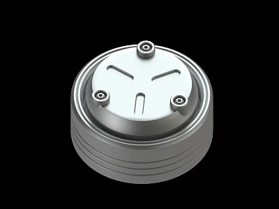 Silver Circular Metal Component With Four Screws And Cross Shaped Opening 3d model