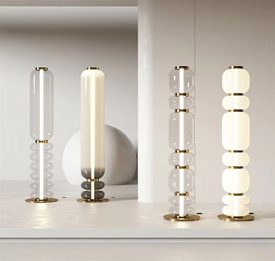Modern Floor Lamps With Glass Columns White Shades And Gold Bases For Interior Decor 3d model