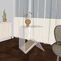 Acrylic Side Table with Vase Dried Flowers and Magazine Near Curtains Wooden Floor