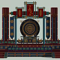 Traditional Chinese Festive Photo Check In Spot With Red Gold Decor Circular Pattern And Steps