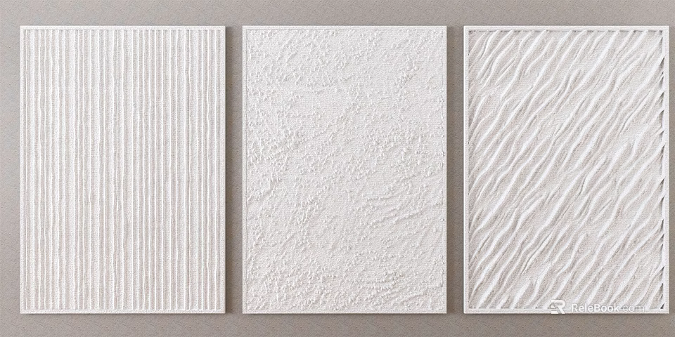 White Decorative Wall Panels With Three Different Textured Surface Designs 3d model