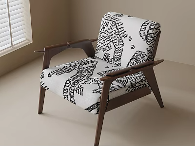 Stylish Accent Chair With Wooden Arms Black White Animal Print Design 3d model