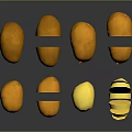 Fresh Yellow Potatoes Displayed As Whole And Sliced On Black Background