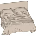 Modern Minimalist Double Bed With Upholstered Headboard White Linens And Pillows