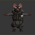 Anthropomorphic Rat 3D Character Model With Large Ears Tactical Vest And Glowing Goggles
