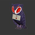 Cute Purple Owl with Red Eyes Holding White Envelope with Red Seal
